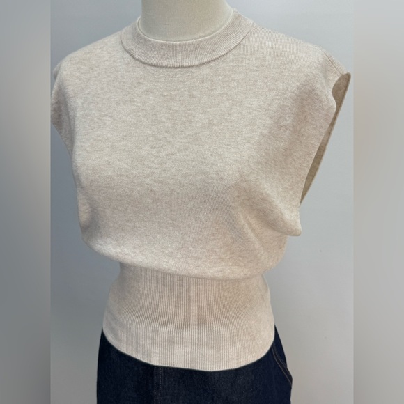 Molly Bracken Tops - MOLLY BRACKEN Beige Sleeveless crew neck ribbed waist Knit top size S